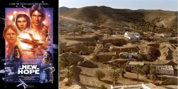 Star Wars (Chiến tranh giữa các vì sao) - Matmata, Tunisia: Các cảnh quay Tatooine, hành tinh quê hương của Luke Skywalker, được ghi hình ở Matmata, khu vực sa mạc Sahara của Tunisia. Tên của hành tinh này cũng xuất phát từ khu vực Tatouine gần đó.