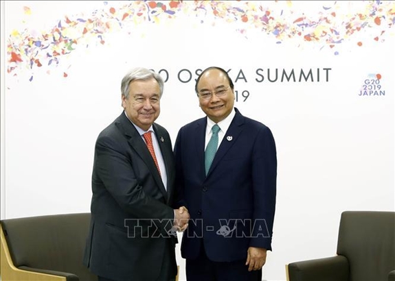 Thủ tướng Nguyễn Xuân Phúc gặp Tổng Thư ký Liên hợp quốc Antonio Guterres.