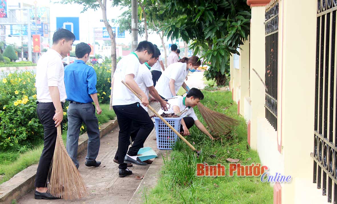 Chi đoàn Sở Tài nguyên và Môi trường dọn vệ sinh khu vực trước cơ quan