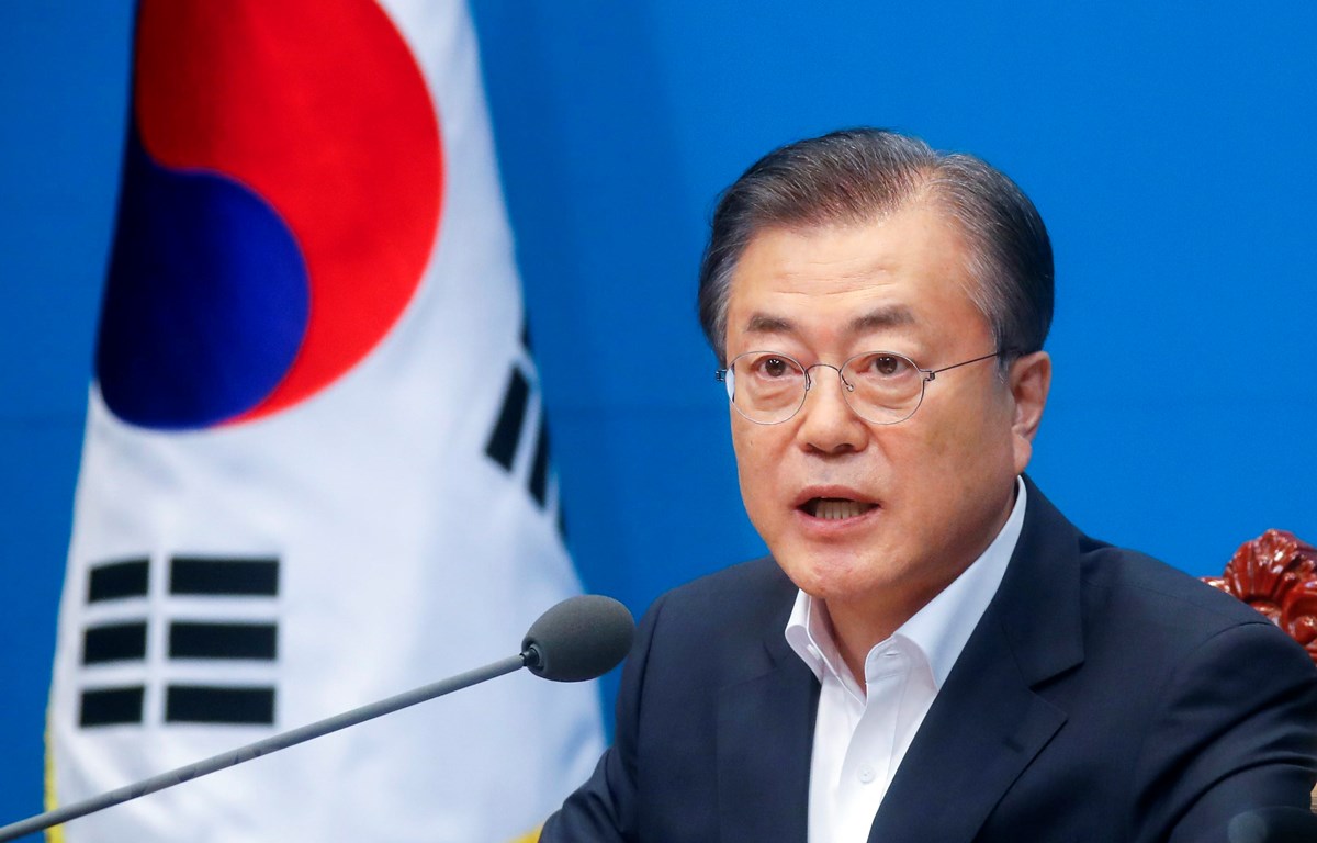 Tổng thống Hàn Quốc Moon Jae-in phát biểu tại cuộc họp ở Seoul ngày 2/8/2019. (Ảnh: Yonhap/TTXVN)