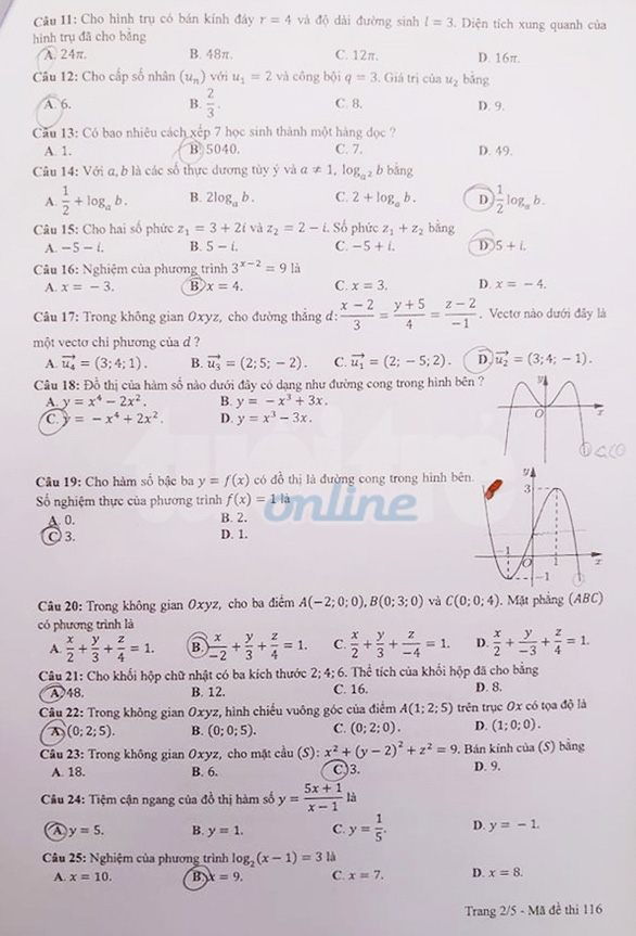 Gợi ý bài giải môn toán thi tốt nghiệp THPT 2020 - đủ 24 mã đề - Ảnh 2.