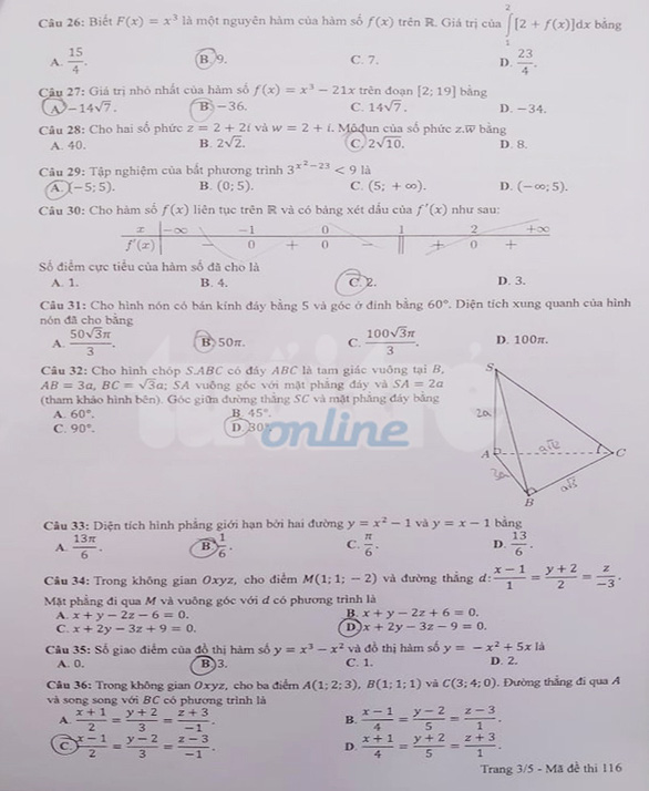 Gợi ý bài giải môn toán thi tốt nghiệp THPT 2020 - đủ 24 mã đề - Ảnh 3.